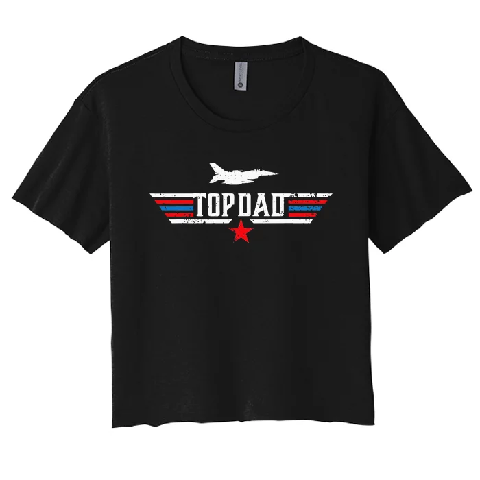 Vintage Top Dad Top Movie Gun Jet Fathers Day Birthday Women's Crop Top Tee