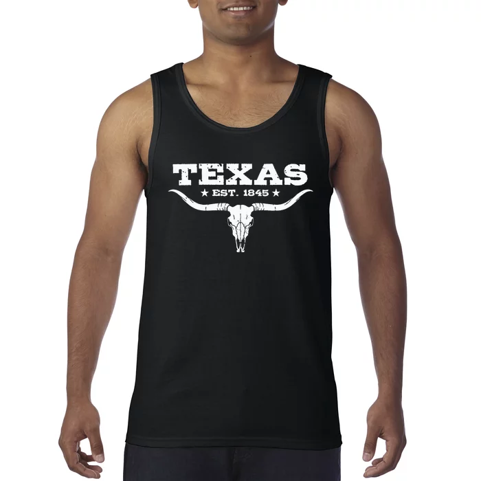 Vintage Texas Distressed Est. 1845 Longhorn Bull Tank Top