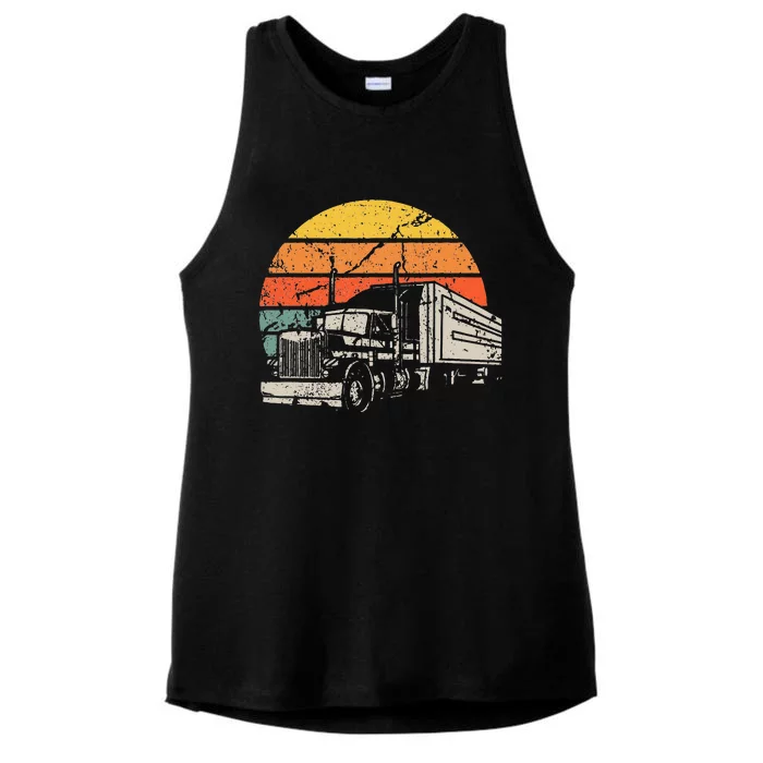 Vintage Truck Driver Gift Retro Sun Driving Trucker Ladies Tri-Blend Wicking Tank