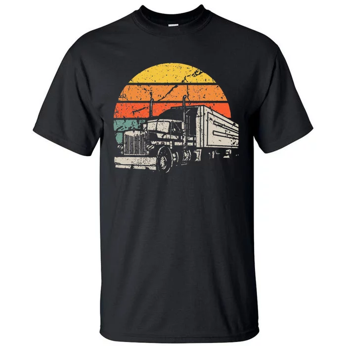 Vintage Truck Driver Gift Retro Sun Driving Trucker Tall T-Shirt