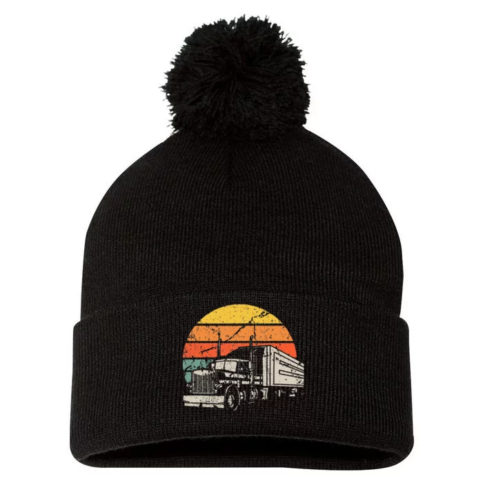 Vintage Truck Driver Gift Retro Sun Driving Trucker Pom Pom 12in Knit Beanie