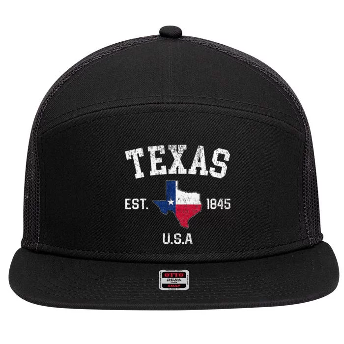 Vintage Texas Est 1845 Texas State Flag Map Texan Pride 7 Panel Mesh Trucker Snapback Hat