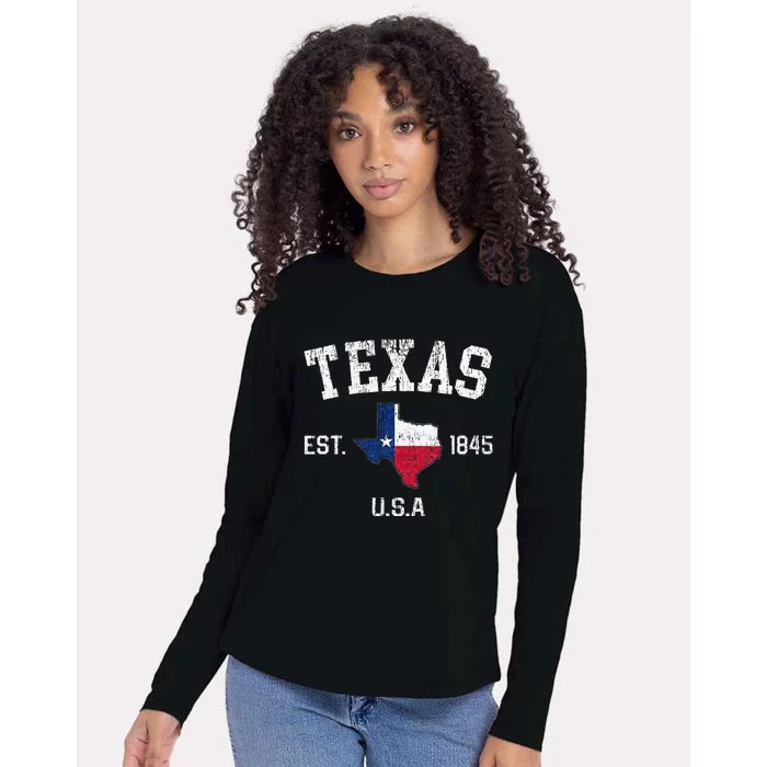 Vintage Texas Est 1845 Texas State Flag Map Texan Pride Womens Cotton Relaxed Long Sleeve T-Shirt