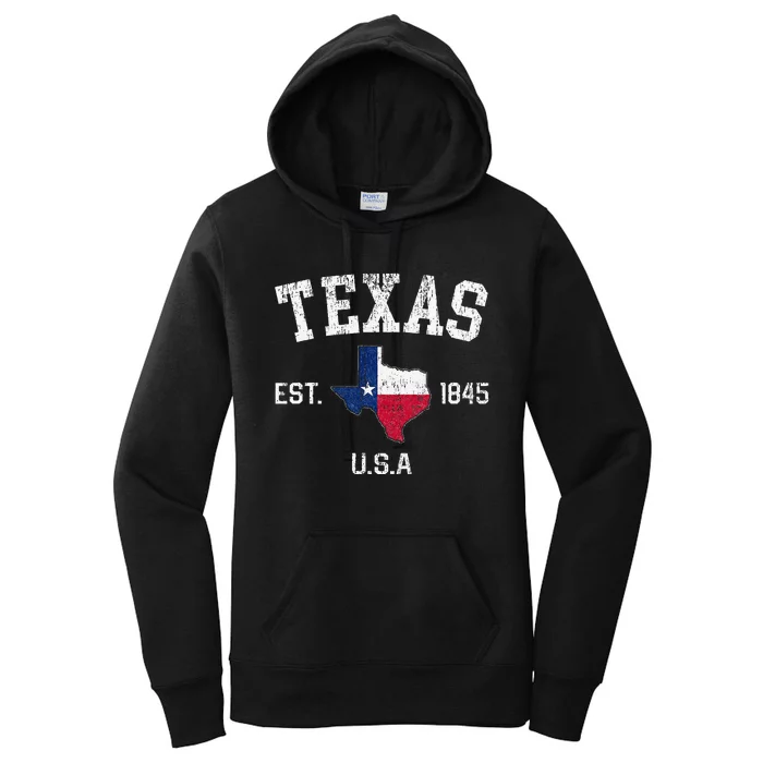 Vintage Texas Est 1845 Texas State Flag Map Texan Pride Women's Pullover Hoodie