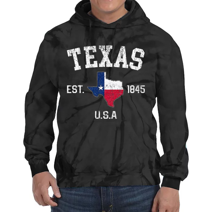 Vintage Texas Est 1845 Texas State Flag Map Texan Pride Tie Dye Hoodie