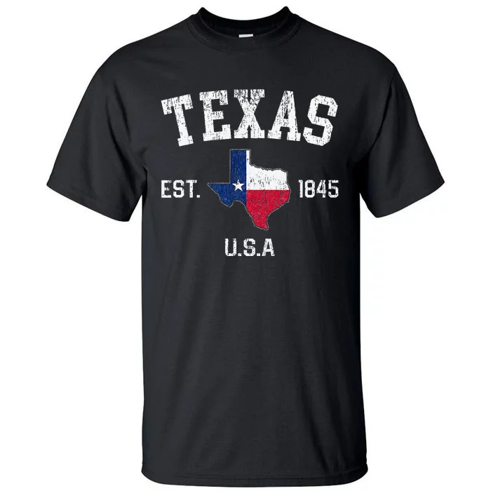 Vintage Texas Est 1845 Texas State Flag Map Texan Pride Tall T-Shirt