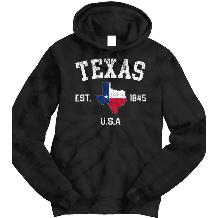 Vintage Texas Est 1845 Texas State Flag Map Texan Pride Tie Dye Hoodie