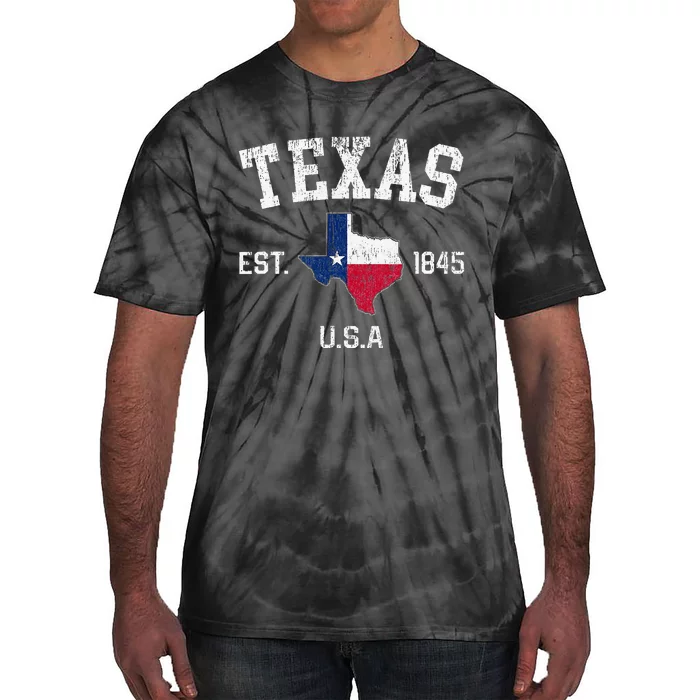 Vintage Texas Est 1845 Texas State Flag Map Texan Pride Tie-Dye T-Shirt