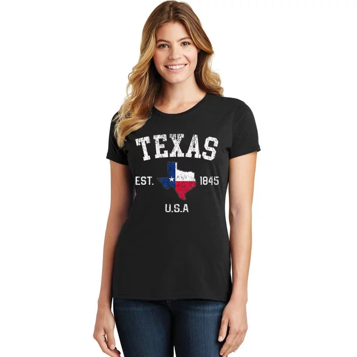 Vintage Texas Est 1845 Texas State Flag Map Texan Pride Women's T-Shirt