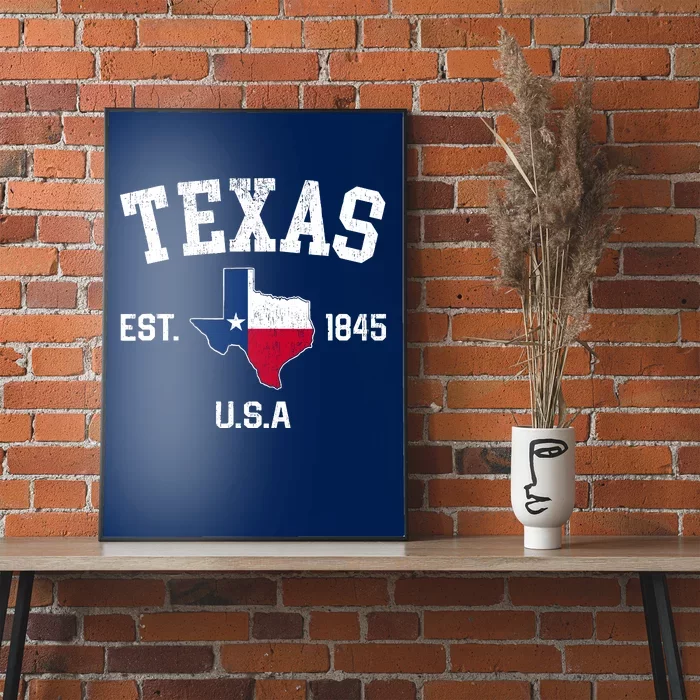 Vintage Texas Est 1845 Texas State Flag Map Texan Pride Poster