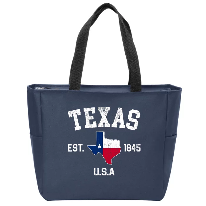 Vintage Texas Est 1845 Texas State Flag Map Texan Pride Zip Tote Bag