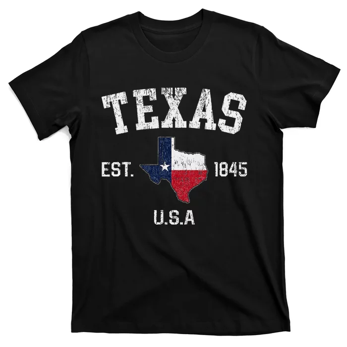 Vintage Texas Est 1845 Texas State Flag Map Texan Pride T-Shirt