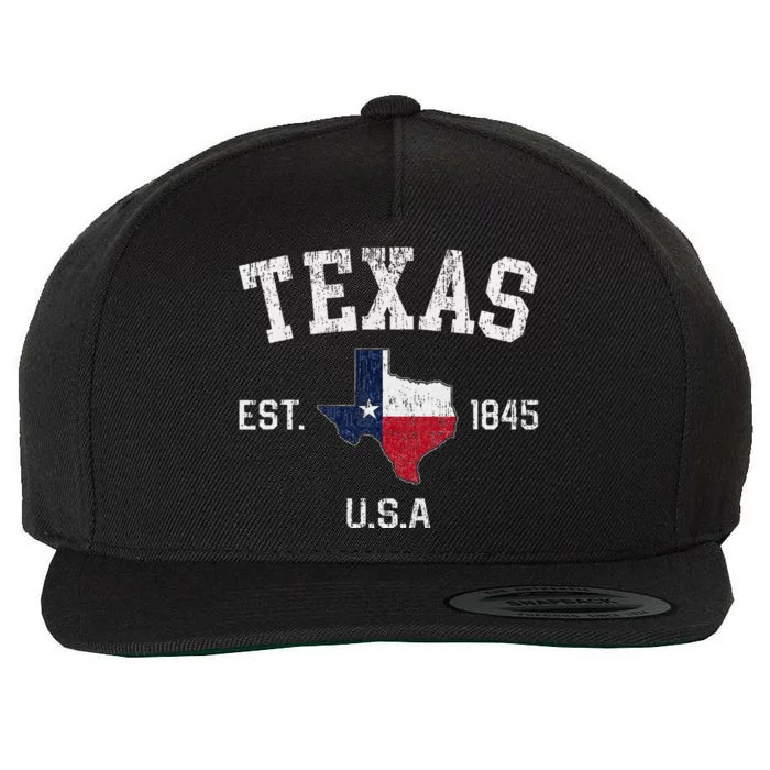 Vintage Texas Est 1845 Texas State Flag Map Texan Pride Wool Snapback Cap