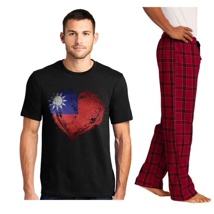 Vintage Taiwan Flag Special Heart Shape Stylish Design Gift Pajama Set