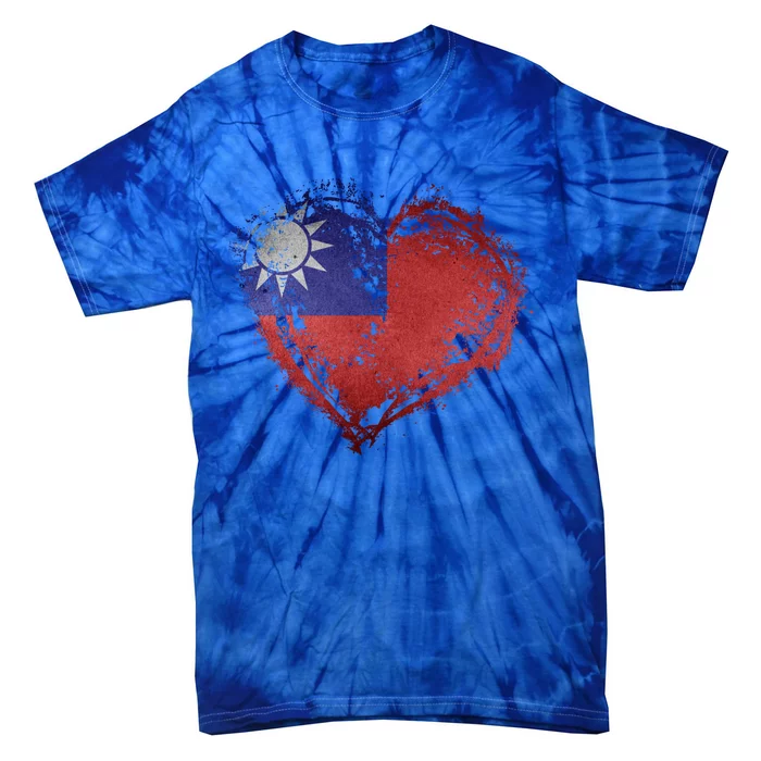 Vintage Taiwan Flag Special Heart Shape Stylish Design Gift Tie-Dye T-Shirt