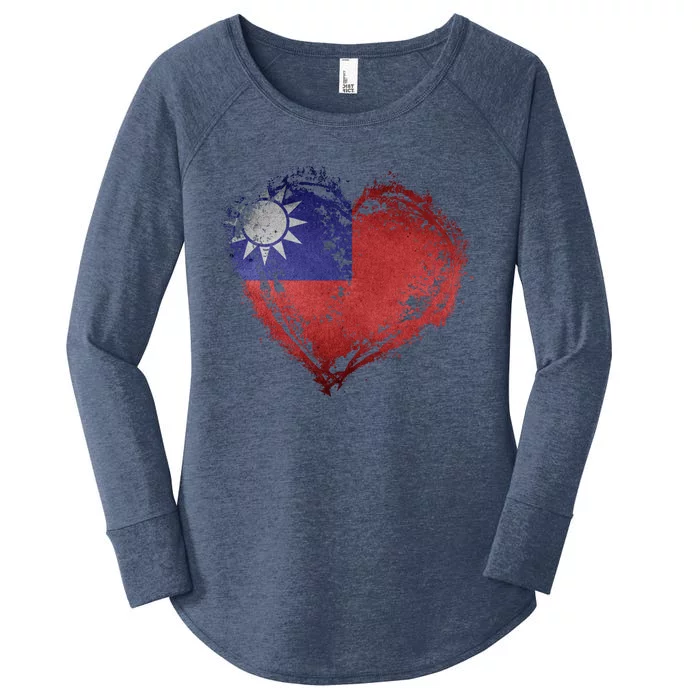 Vintage Taiwan Flag Special Heart Shape Stylish Design Gift Women's Perfect Tri Tunic Long Sleeve Shirt