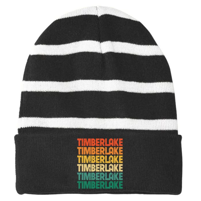 Vintage Timberlake First Name I Love Timberlake Retro Funny Striped Beanie with Solid Band