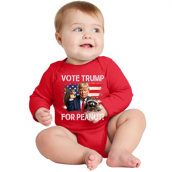 Vote Trump For Peanut The Squirrel Baby Long Sleeve Bodysuit