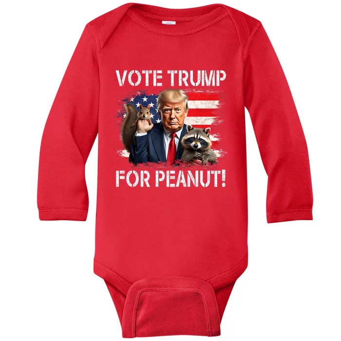 Vote Trump For Peanut The Squirrel Baby Long Sleeve Bodysuit