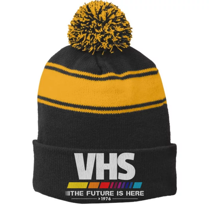 Vhs The Future Is Here 1976 Vintage Stripe Pom Pom Beanie