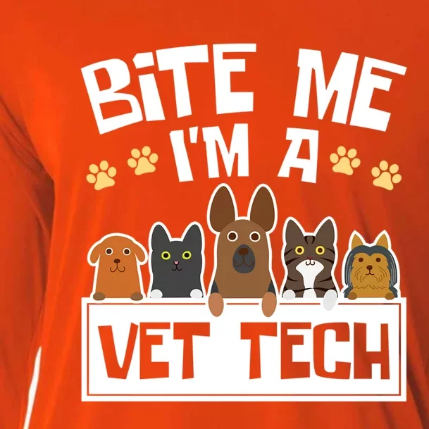 Vet Tech Funny Gift Veterinary Technician Bite Me Im A Vet Tech Gift Cooling Performance Long Sleeve Crew