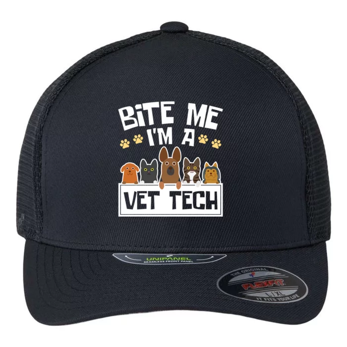 Vet Tech Funny Gift Veterinary Technician Bite Me Im A Vet Tech Gift Flexfit Unipanel Trucker Cap