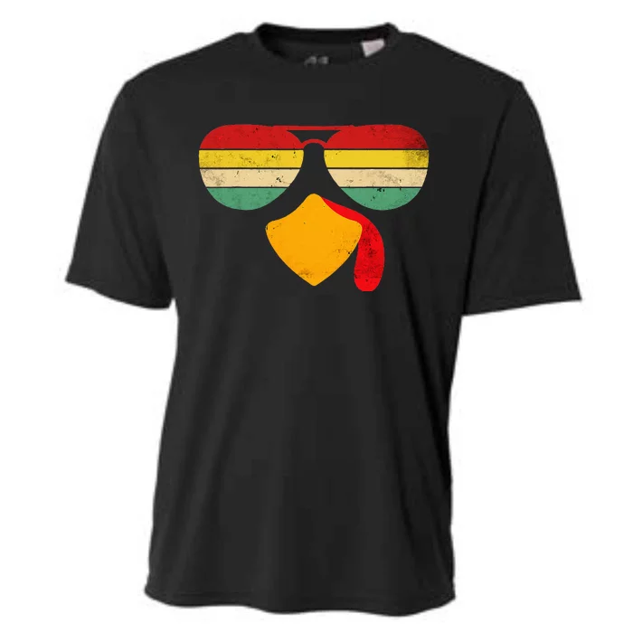 Vintage Turkey Face Thanksgiving Sunglasses Costume Cooling Performance Crew T-Shirt