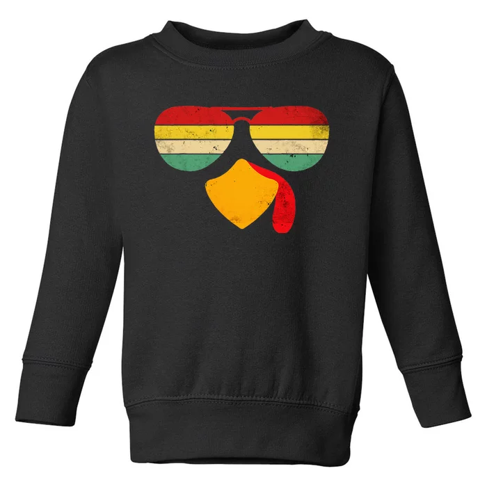 Vintage Turkey Face Thanksgiving Sunglasses Costume Toddler Sweatshirt