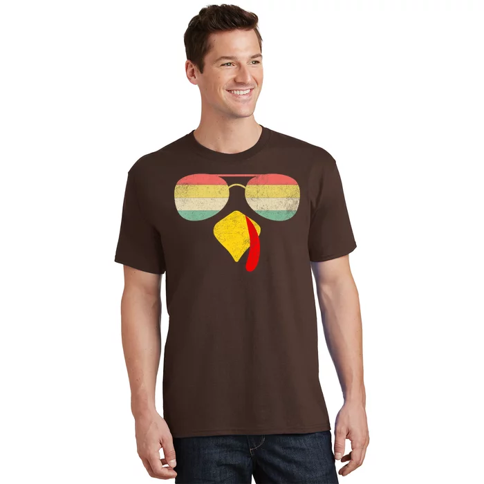 Vintage Turkey Face Thanksgiving With Sunglasses Boys Girls T-Shirt