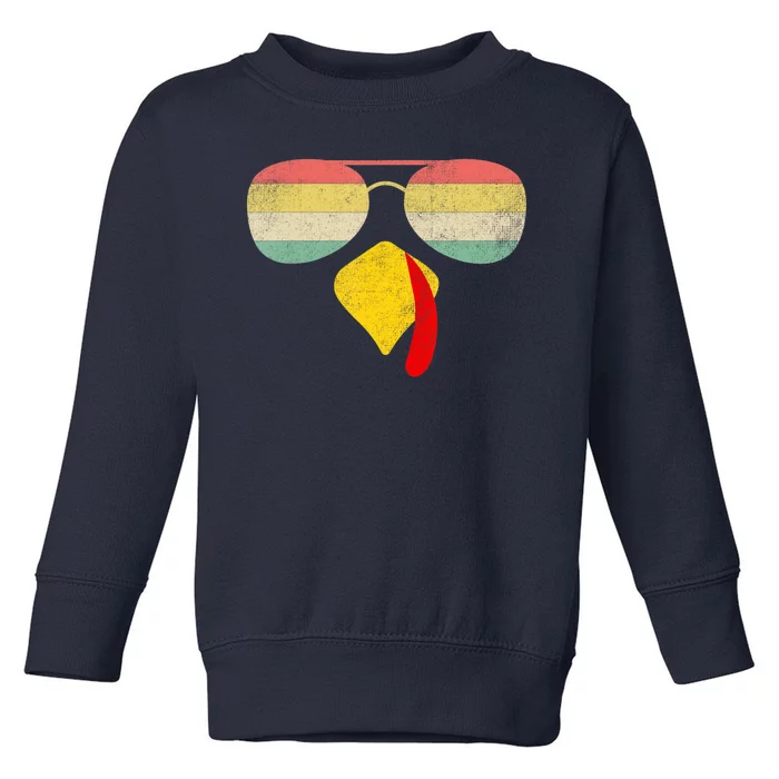 Vintage Turkey Face Thanksgiving With Sunglasses Boys Girls Toddler Sweatshirt