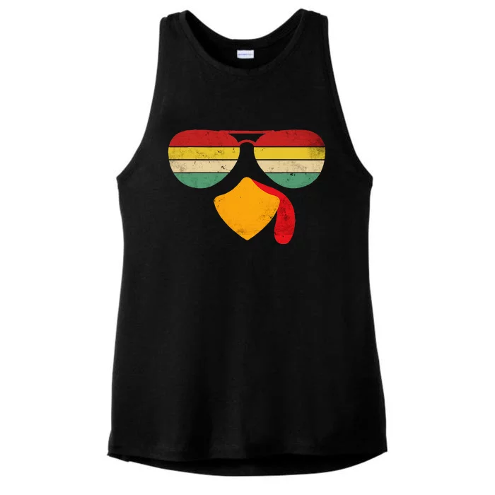 Vintage Turkey Face Thanksgiving Sunglasses Costume Boy Girl Ladies Tri-Blend Wicking Tank