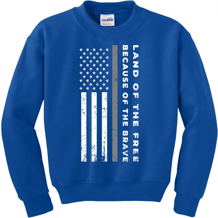 Vintage Thin Grey Line Land Of The Free Because Of The Brave Gift Kids Sweatshirt