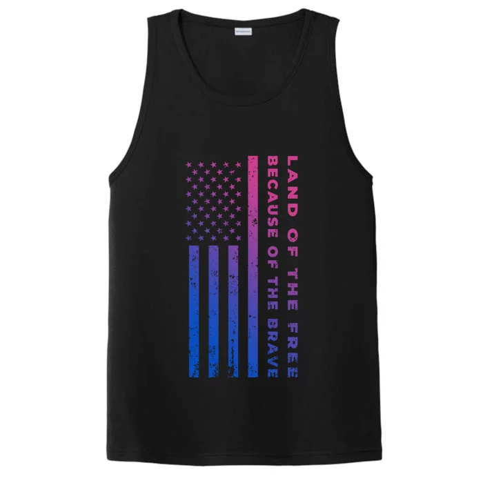 Vintage Thin Grey Line Land Of The Free Because Of The Brave Gift Performance Tank