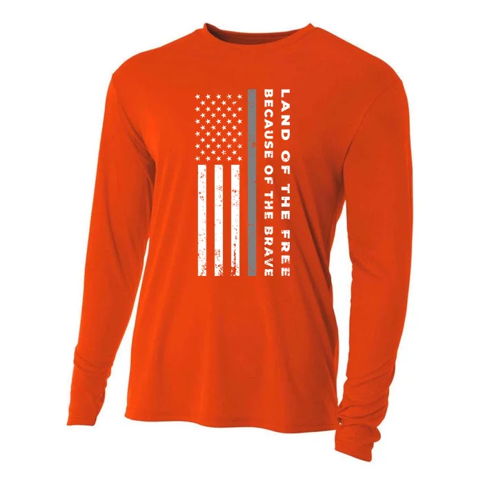 Vintage Thin Grey Line Land Of The Free Because Of The Brave Gift Cooling Performance Long Sleeve Crew