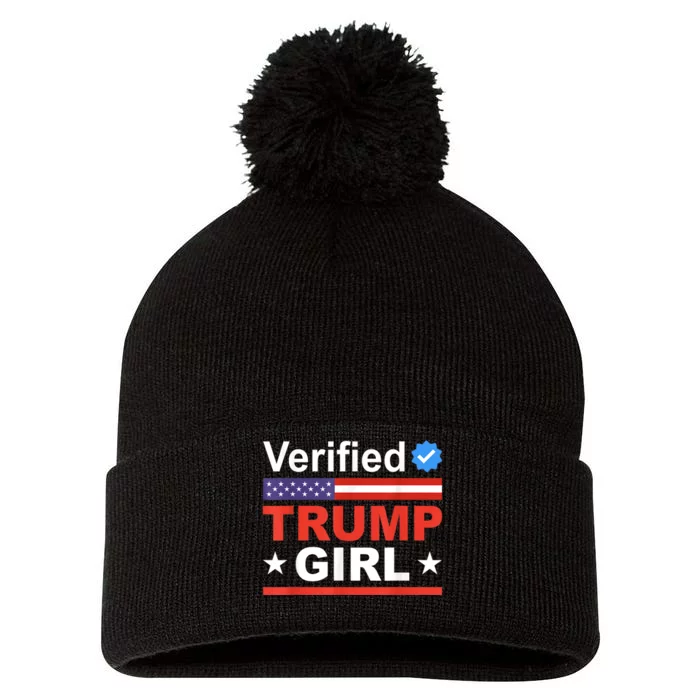 Verified Trump Girl 2024 Patriotic Us Flag Republican Funny Pom Pom 12in Knit Beanie