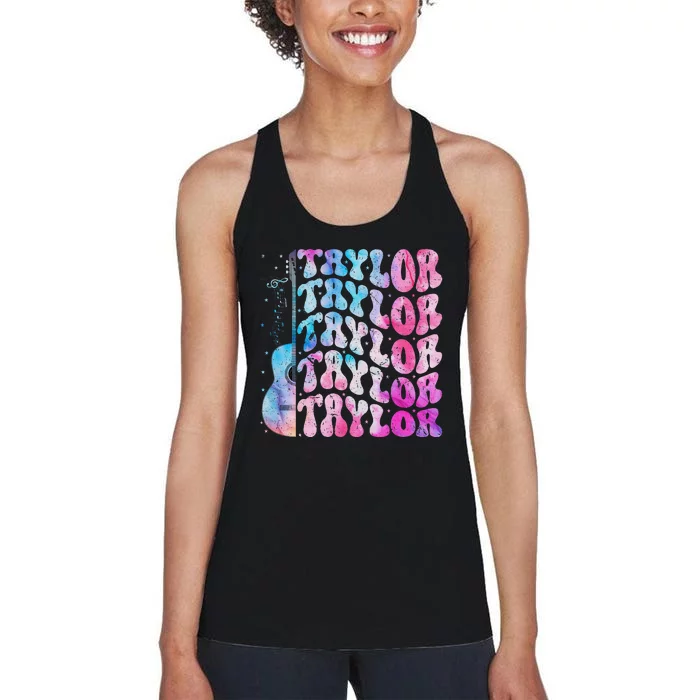 Vintage Taylor Groovy Personalized Birthday Design Women's Racerback Tank