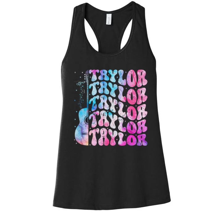 Vintage Taylor Groovy Personalized Birthday Design Women's Racerback Tank