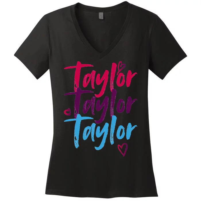 Vintage Taylor Groovy 80S Personalized Design Women's V-Neck T-Shirt