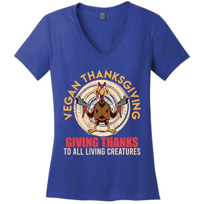 Vegan Thanksgiving Giving Thanks To All Living Vegans Gift Women's V-Neck T-Shirt