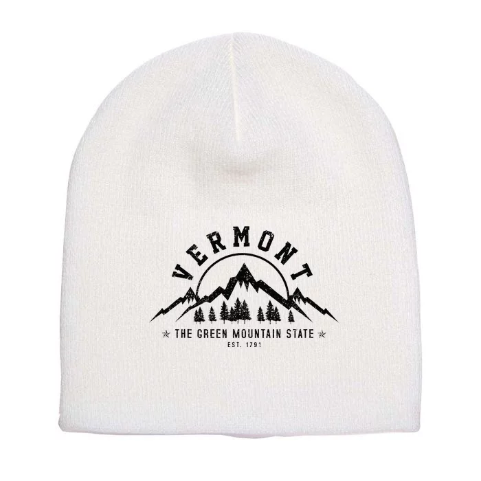 Vermont The Green Mountain State Est. 1791 Vintage Gift Short Acrylic Beanie