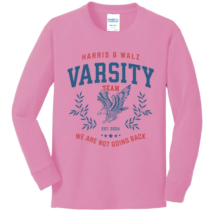 Varsity Team Harris Walz 2024 Election Kamala Tim Waltz Kids Long Sleeve Shirt