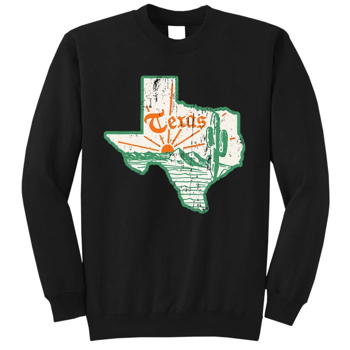 Vintage Texas Home State Map Pride Cactus Texan Retro Rodeo Tall Sweatshirt