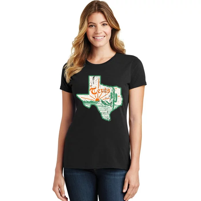 Vintage Texas Home State Map Pride Cactus Texan Retro Rodeo Women's T-Shirt