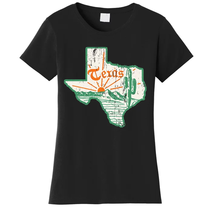 Vintage Texas Home State Map Pride Cactus Texan Retro Rodeo Women's T-Shirt