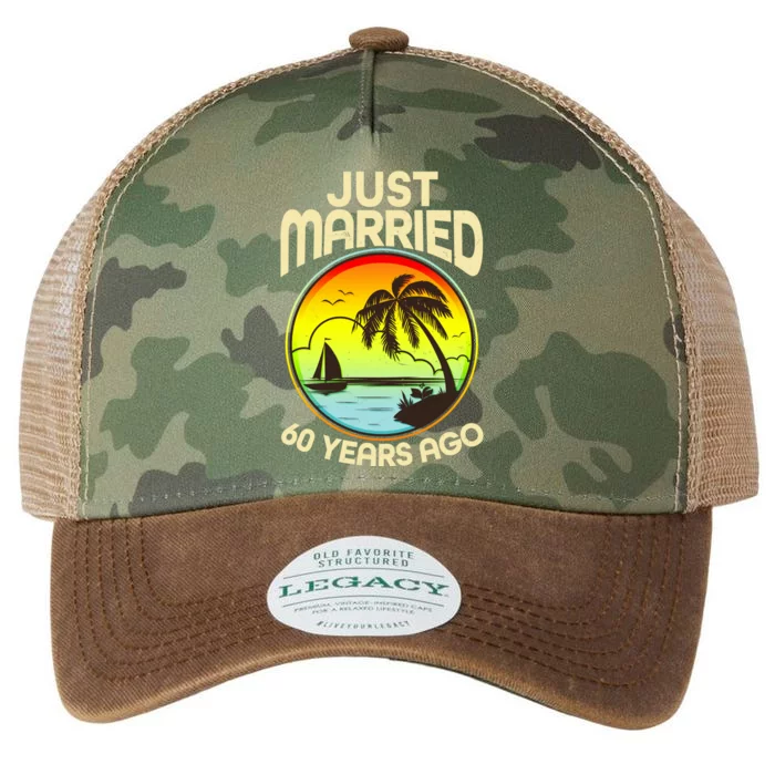 Vintage Tropical Just Married 60 Years Ago Anniversary Legacy Tie Dye Trucker Hat