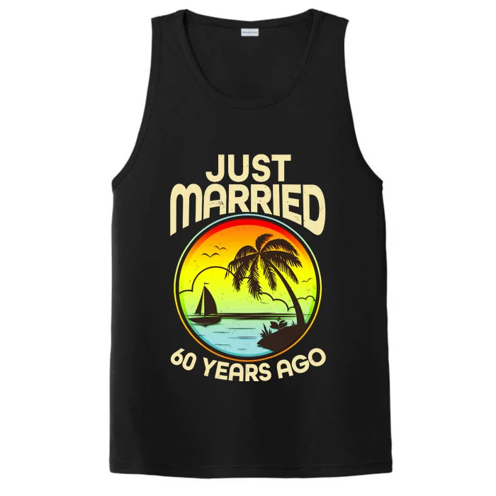 Vintage Tropical Just Married 60 Years Ago Anniversary Performance Tank