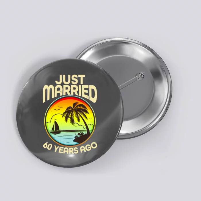 Vintage Tropical Just Married 60 Years Ago Anniversary Button