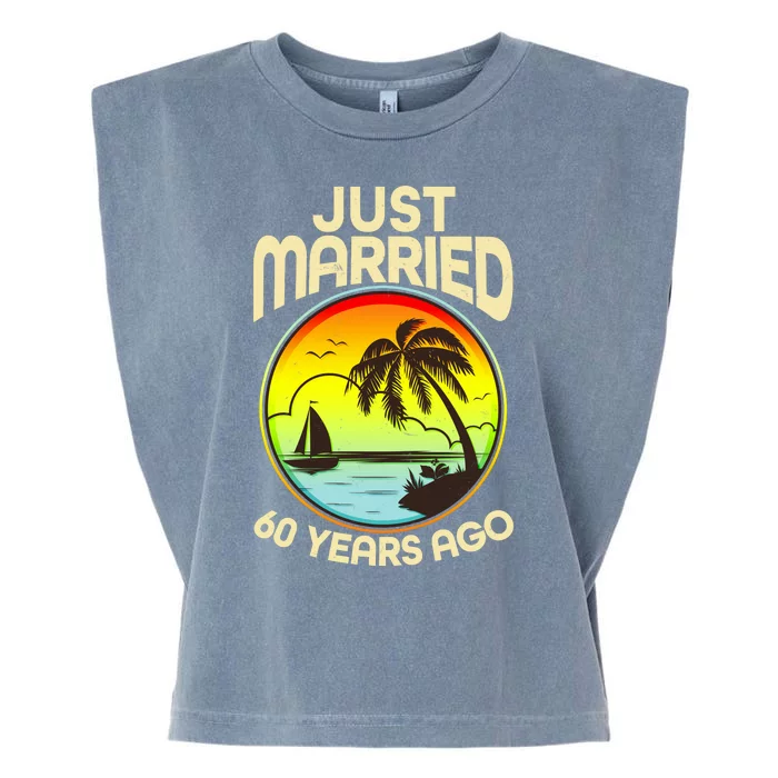 Vintage Tropical Just Married 60 Years Ago Anniversary Garment-Dyed Women's Muscle Tee