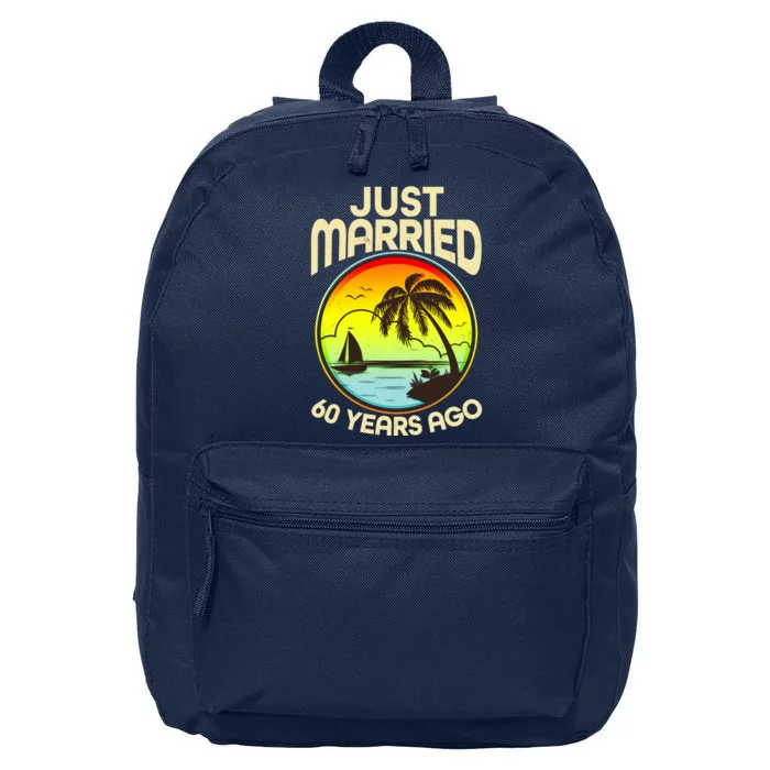 Vintage Tropical Just Married 60 Years Ago Anniversary 16 in Basic Backpack