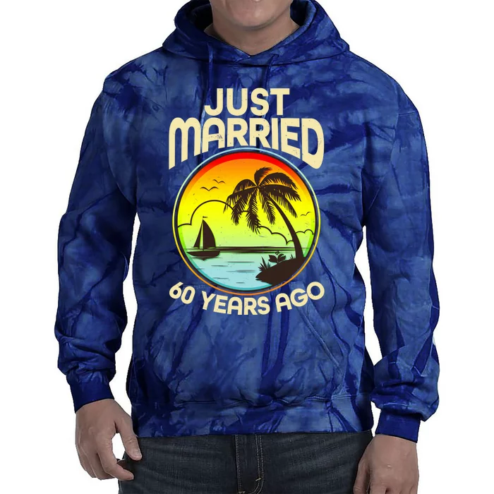 Vintage Tropical Just Married 60 Years Ago Anniversary Tie Dye Hoodie